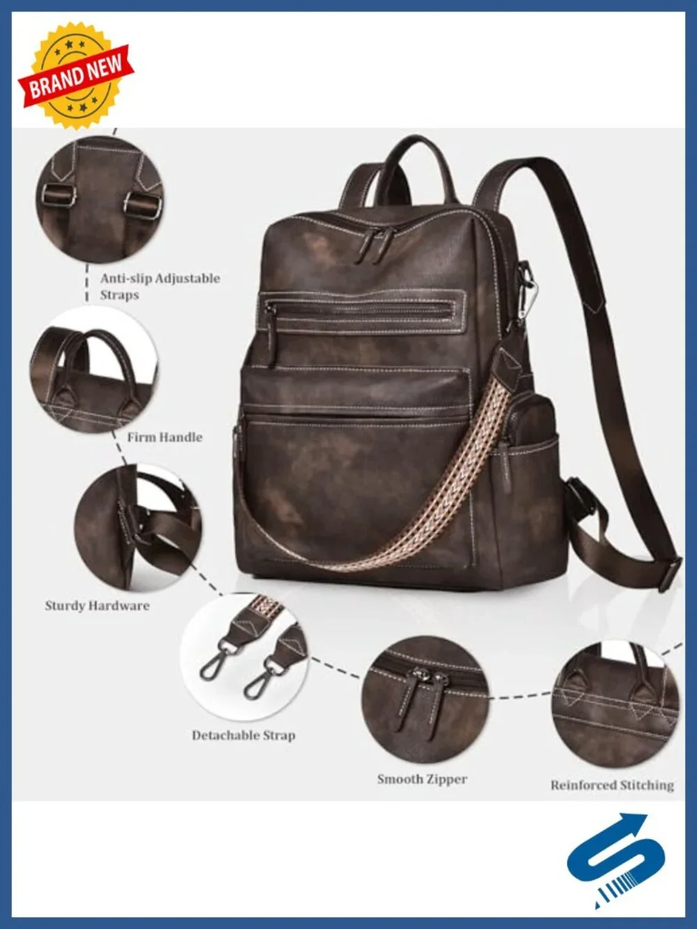 Faux Leather Travel Backpack Fashion Designer Shoulder Bag Ladies Convertible